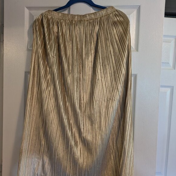 Vintage Gold Pleated Skirt Midi Length - Picture 3 of 5